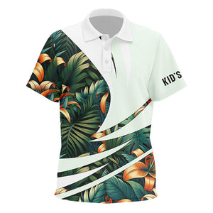 Kid golf polos shirt custom Green tropical flower pattern, golf wear for Kid NQS7618