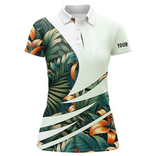 Load image into Gallery viewer, Womens golf polo shirts custom Green tropical flower pattern, best ladies golf wear NQS7618