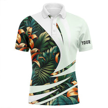 Load image into Gallery viewer, Mens golf polo shirts custom Green tropical flower pattern, best mens golf wear NQS7618