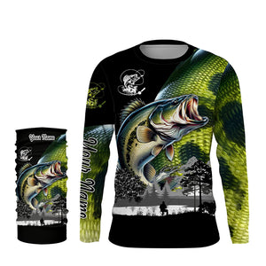 Largemouth Bass fishing scales green black Customize Name UV sun protection bass fishing shirts NQS1946