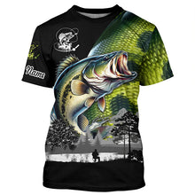 Load image into Gallery viewer, Largemouth Bass fishing scales green black Customize Name UV sun protection bass fishing shirts NQS1946