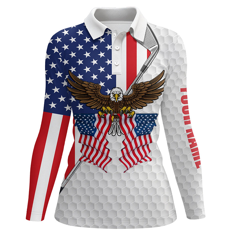 American flag Eagle white Womens golf polo shirts custom golf clubs patriotic golf shirt for women NQS5719