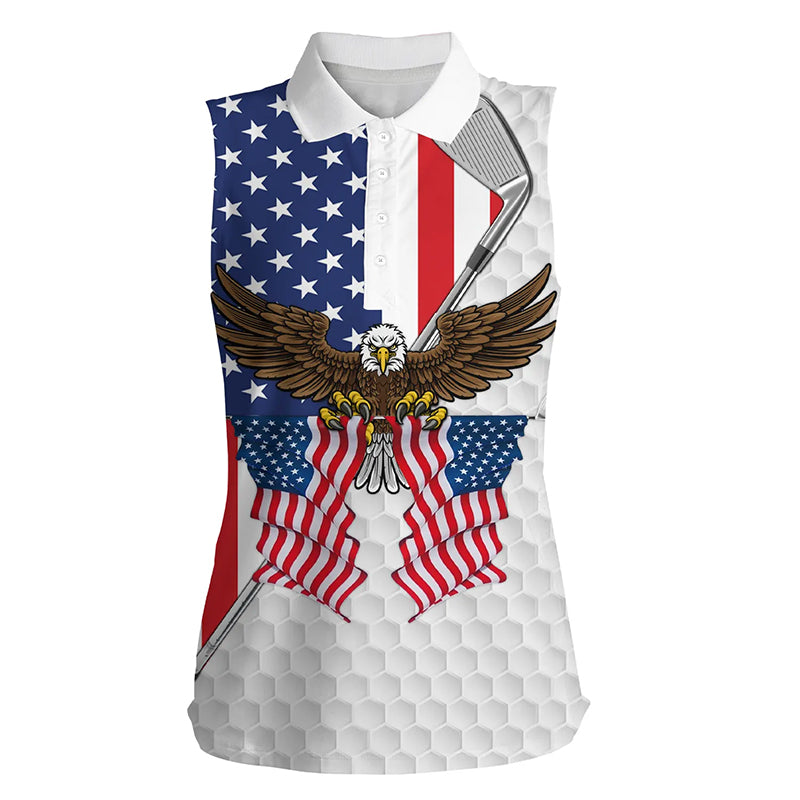 American flag Eagle white Women sleeveless polo shirt golf clubs patriotic golf shirt for women NQS5719