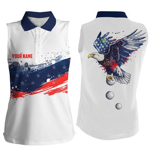 Red, white and blue American flag Womens sleeveless polo shirt custom Eagle golf ball team golf tops NQS7817