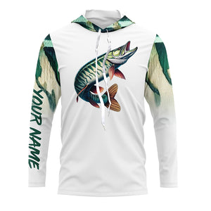 Musky ( Muskie) Fishing Green Scales Custom long sleeve Fishing Shirt, personalized fishing apparel NQS580