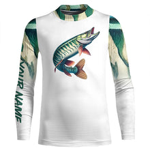 Load image into Gallery viewer, Musky ( Muskie) Fishing Green Scales Custom long sleeve Fishing Shirt, personalized fishing apparel NQS580