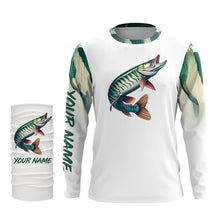 Load image into Gallery viewer, Musky ( Muskie) Fishing Green Scales Custom long sleeve Fishing Shirt, personalized fishing apparel NQS580