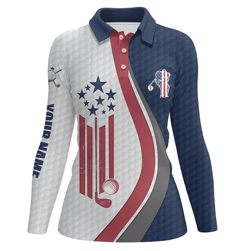 American flag red, white and blue Womens golf polo shirts custom patriotic golf tops for womens NQS5938