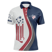 Load image into Gallery viewer, American flag red, white and blue Mens golf polo shirts custom patriotic golf tops for mens NQS5938