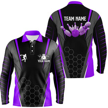 Load image into Gallery viewer, Black Men&#39;s Bowling polo Shirt Custom Name mens Bowlers Jersey, team bowling outfits | Purple NQS6132