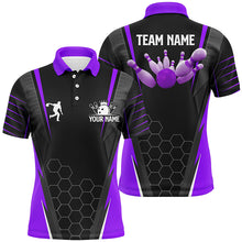 Load image into Gallery viewer, Black Men&#39;s Bowling polo Shirt Custom Name mens Bowlers Jersey, team bowling outfits | Purple NQS6132