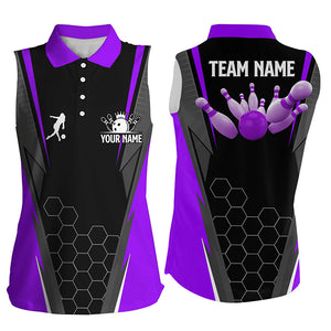 Black women's Bowling sleeveless polo Shirt Custom ladies Bowlers Jersey, team bowling outfits| Purple NQS6132