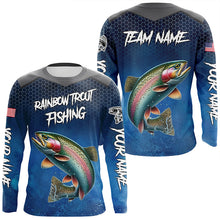 Load image into Gallery viewer, Blue camo Rainbow trout fishing Custom performance long sleeve team Trout fishing tournament shirts NQS8237