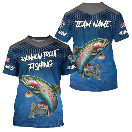 Blue camo Rainbow trout fishing Custom performance long sleeve team Trout fishing tournament shirts NQS8237