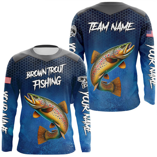 Blue camo Brown trout fishing Custom performance long sleeve team Trout fishing tournament shirts NQS8238