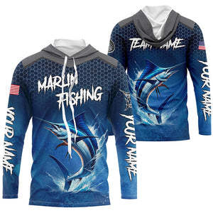 Blue camo Marlin fishing Custom performance long sleeve team Marlin fishing tournament shirts NQS8239