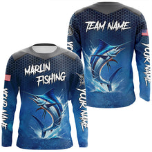 Load image into Gallery viewer, Blue camo Marlin fishing Custom performance long sleeve team Marlin fishing tournament shirts NQS8239