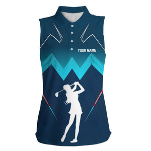 Womens sleeveless polo shirt custom name ladies's golf apparel, gifts for golf lovers | Blue NQS8242