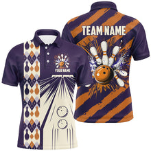 Load image into Gallery viewer, Personalized Purple and Orange Retro bowling Polo, Quarter Zip shirts for Men, Bowling Team Jerseys NQS8694