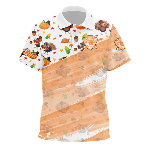 Kid golf polo shirts custom white and orange Turkey Thanksgiving pattern golf attire for kid NQS8698