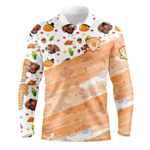 Mens golf polo shirts custom white and orange Turkey Thanksgiving autumn pattern golf attire for men NQS8698