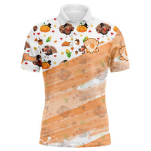 Load image into Gallery viewer, Mens golf polo shirts custom white and orange Turkey Thanksgiving autumn pattern golf attire for men NQS8698