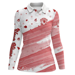 Women golf polo shirts custom white and red Christmas pattern golf attire for ladies NQS8699