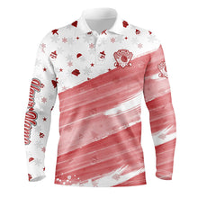 Load image into Gallery viewer, Mens golf polo shirts custom white and red Christmas pattern golf attire for men NQS8699