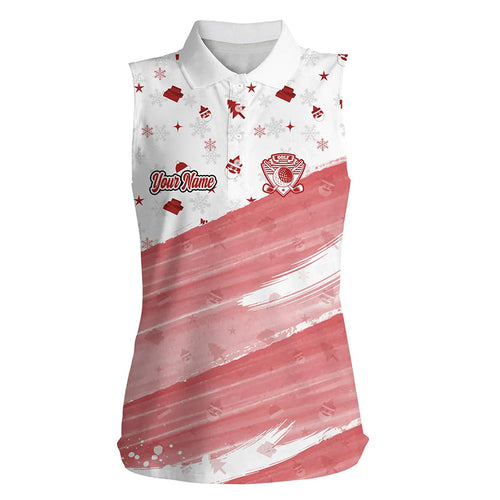 Women sleeveless polo shirt custom white and red Christmas pattern golf attire for ladies NQS8699