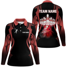 Load image into Gallery viewer, Black and Red Custom Bowling Polo, Quarter Zip Shirts For Women, Personalized Bowling Team Jerseys NQS8927