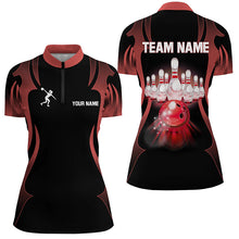 Load image into Gallery viewer, Black and Red Custom Bowling Polo, Quarter Zip Shirts For Women, Personalized Bowling Team Jerseys NQS8927