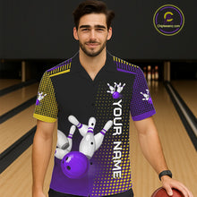 Load image into Gallery viewer, Yellow and Purple pattern Bowling Hawaiian Shirt Custom Team Bowling Jerseys, Gift For Bowler NQS11242