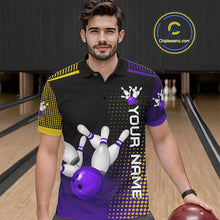Load image into Gallery viewer, Yellow and Purple pattern Bowling shirts For Men Custom Team Bowling Jerseys, Gift For Bowler NQS11242