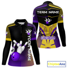 Load image into Gallery viewer, Yellow and Purple pattern Bowling shirts For Women Custom Team Bowling Jerseys, Gift For Bowler NQS11242