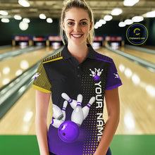 Load image into Gallery viewer, Yellow and Purple pattern Bowling shirts For Women Custom Team Bowling Jerseys, Gift For Bowler NQS11242