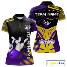 Load image into Gallery viewer, Yellow and Purple pattern Bowling shirts For Women Custom Team Bowling Jerseys, Gift For Bowler NQS11242