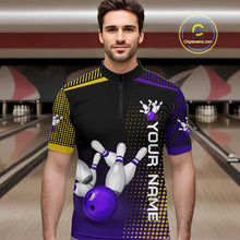 Load image into Gallery viewer, Yellow and Purple pattern Bowling shirts For Men Custom Team Bowling Jerseys, Gift For Bowler NQS11242