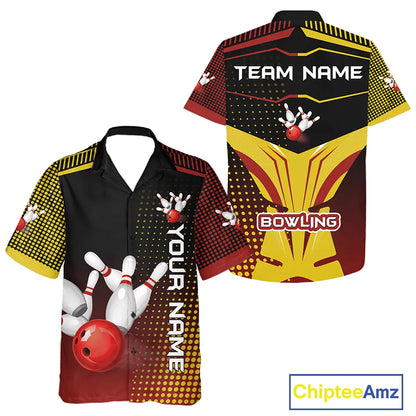 Yellow and Red pattern Bowling Hawaiian Shirt Custom Team Bowling Jerseys, Gift For Bowler NQS11243