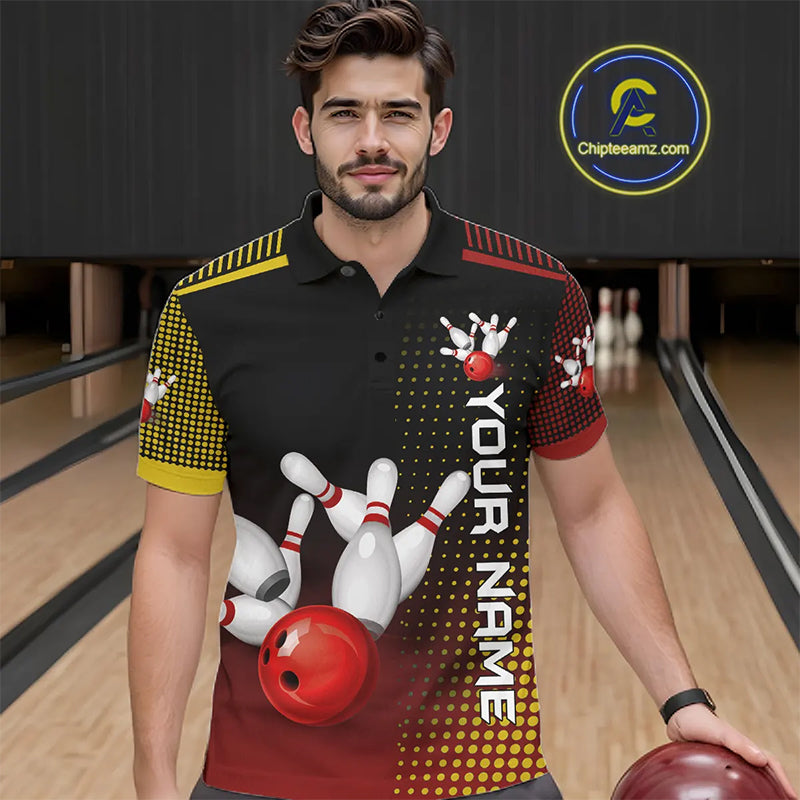 Yellow and Red pattern Bowling shirts For Men Custom Team Bowling Jerseys, Gift For Bowler NQS11243