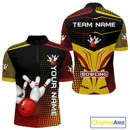 Yellow and Red pattern Bowling shirts For Men Custom Team Bowling Jerseys, Gift For Bowler NQS11243