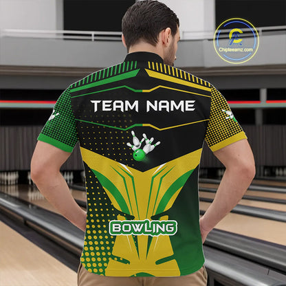 Yellow and Green pattern Bowling shirts For Men Custom Team Bowling Jerseys, Gift For Bowler NQS11244