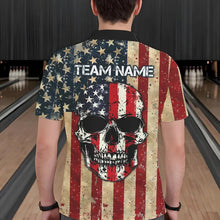 Load image into Gallery viewer, Retro American Flag Skull Camo Bowling Shirts For Men Custom Bowling Team Shirts Bowler Outfit NQS9371