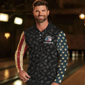 Retro American Flag Skull Camo Bowling Shirts For Men Custom Bowling Team Shirts Bowler Outfit NQS9371