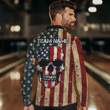 Load image into Gallery viewer, Retro American Flag Skull Camo Bowling Shirts For Men Custom Bowling Team Shirts Bowler Outfit NQS9371