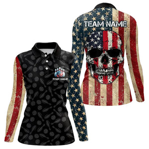 Retro American Flag Skull Camo Bowling Shirts For Women Custom Bowling Team Shirts Bowler Outfit NQS9371