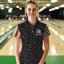 Load image into Gallery viewer, Retro American Flag Skull Camo Bowling Shirts For Women Custom Bowling Team Shirts Bowler Outfit NQS9371