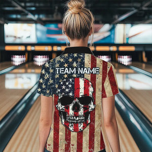 Retro American Flag Skull Camo Bowling Shirts For Women Custom Bowling Team Shirts Bowler Outfit NQS9371