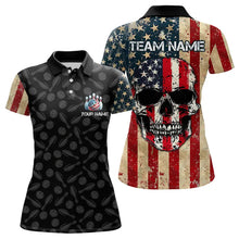 Load image into Gallery viewer, Retro American Flag Skull Camo Bowling Shirts For Women Custom Bowling Team Shirts Bowler Outfit NQS9371