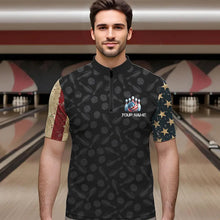 Load image into Gallery viewer, Retro American Flag Skull Camo Bowling Shirts For Men Custom Bowling Team Shirts Bowler Outfit NQS9371