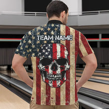 Load image into Gallery viewer, Retro American Flag Skull Camo Bowling Shirts For Men Custom Bowling Team Shirts Bowler Outfit NQS9371